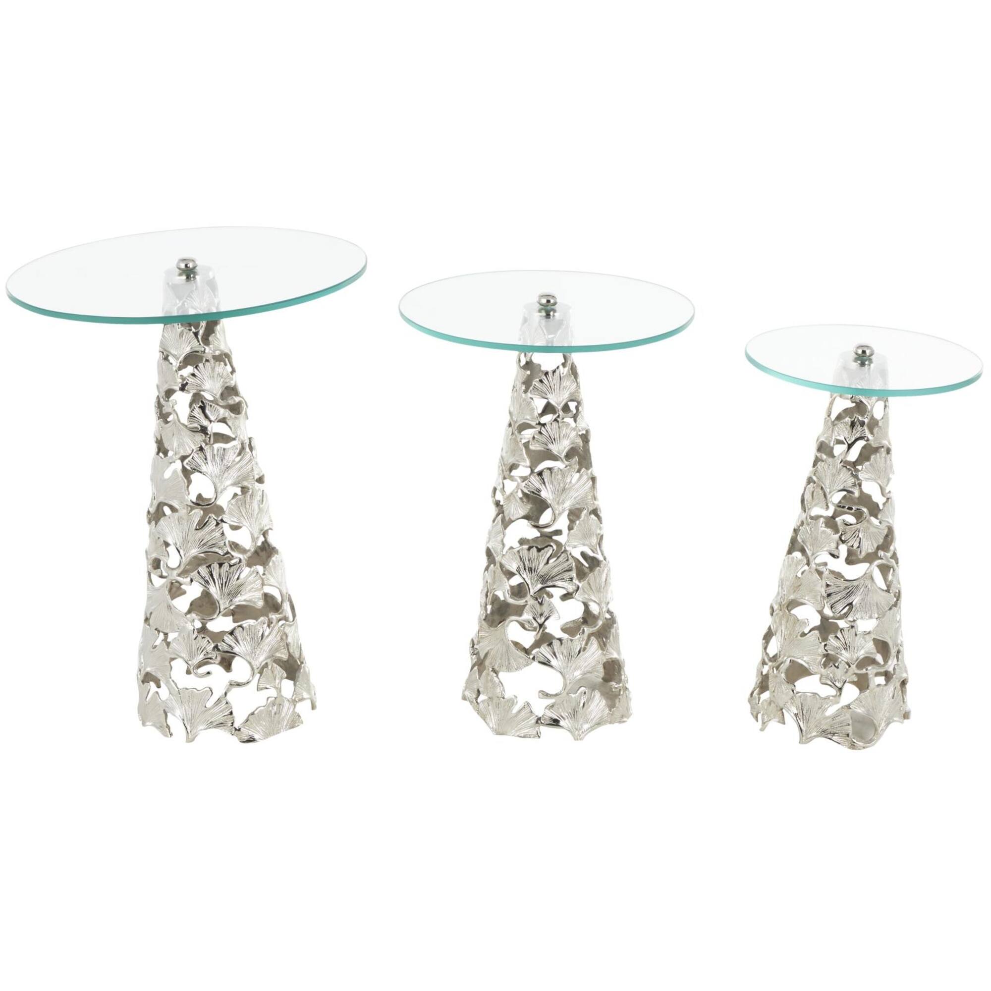 Silver Accent Table with Tempered Glass Tabletops Set